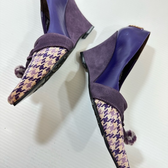 M by Morenatom Houndstooth Womens Sz 6B Purple Leather Upper Pointed Toe Wedges - Picture 11 of 12